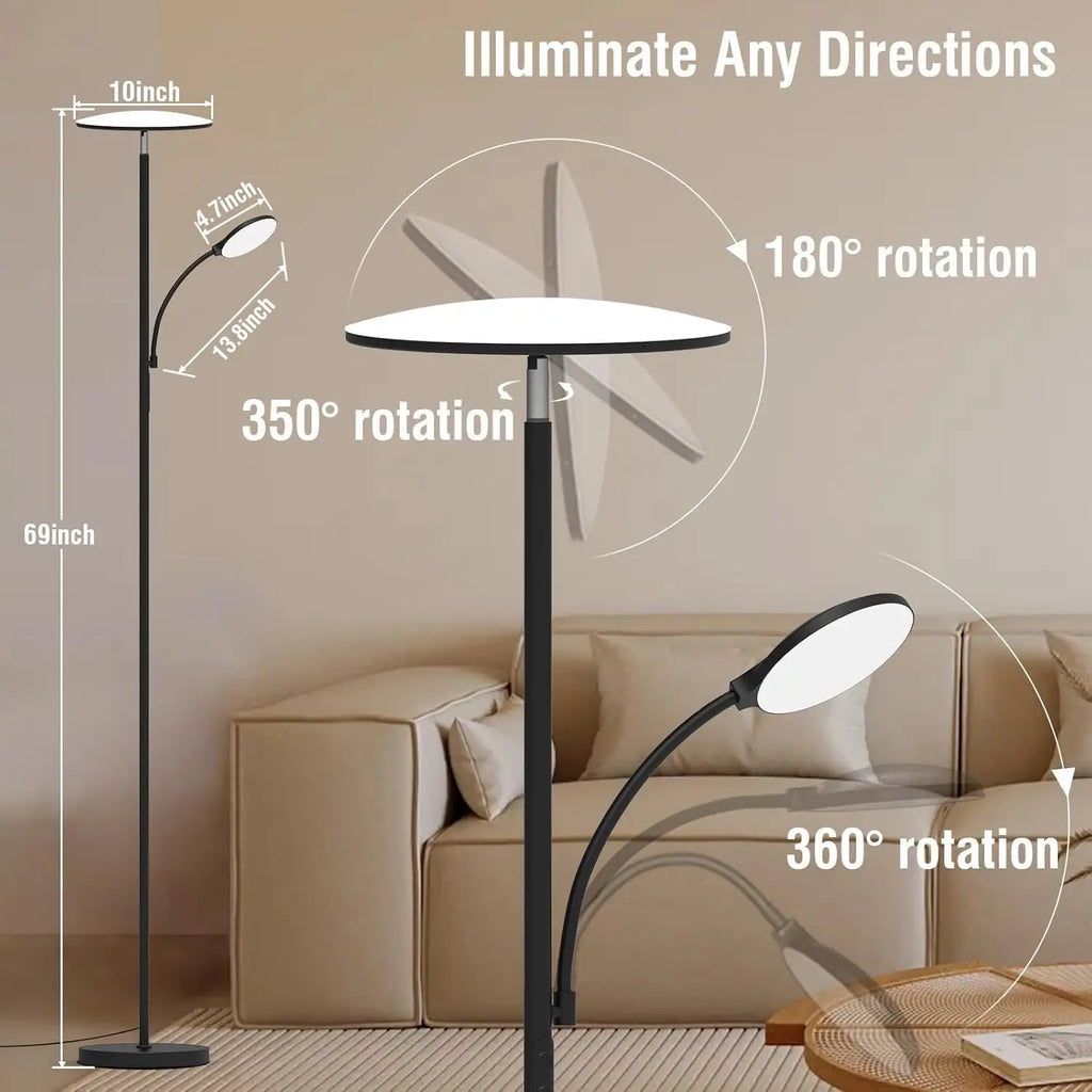2025 Upgraded 42W 4500LM LED Floor Lamp with Rotatable Reading Light, Touch Remote Control & Memory Function
