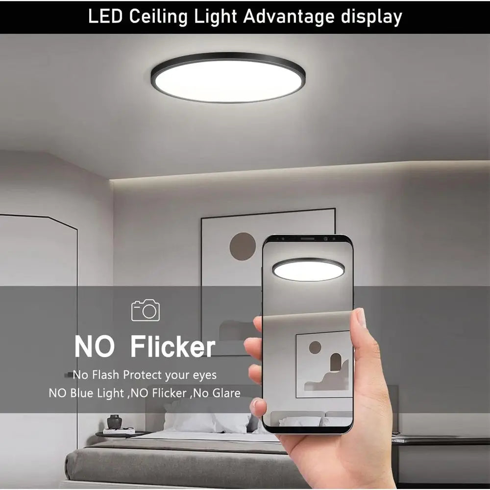 12 Inch 3200LM LED Ceiling Lights, Black 28W Slim Ceiling Light Fixture Round Day White 6000K Thin Round Flat Ceiling Light 120V