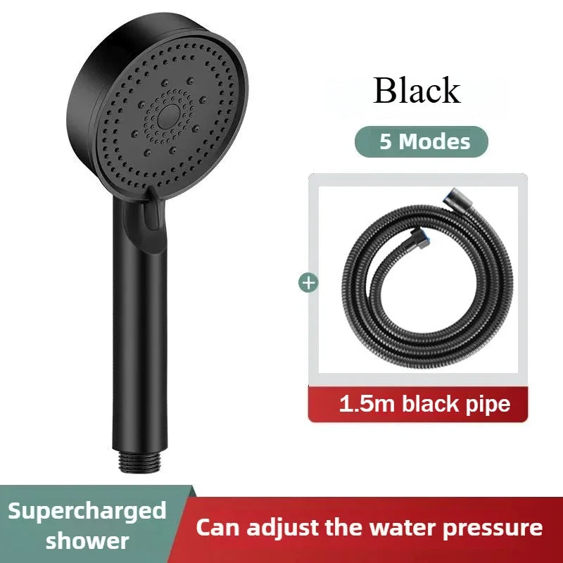 Black 5 Modes Shower Head Adjustable High Pressure Water Saving Shower Head Water Massage Shower Head Bathroom Accessories