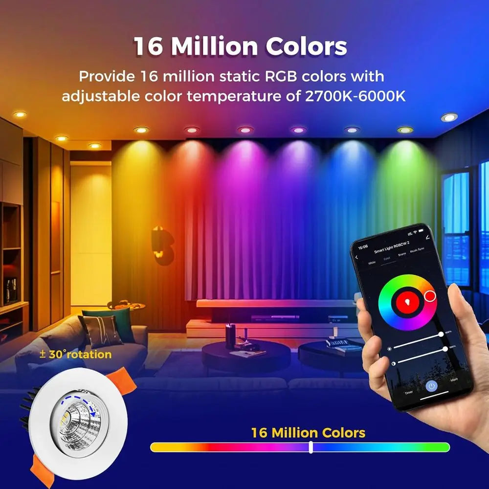 2 Inch Smart LED Recessed Lighting, 5W Dimmable RGB & CCT 2700-6500K, 110V Compatible with Alexa and Home, with LED Driver