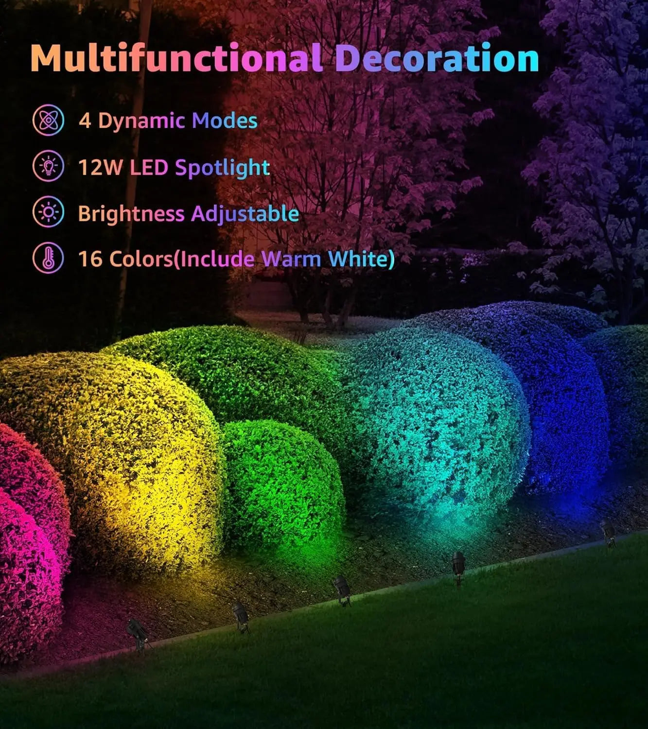 4-Pack RGBW Outdoor Spotlights with Remote Control, 12W Color Changing Landscape Lights Waterproof for Yard Garden