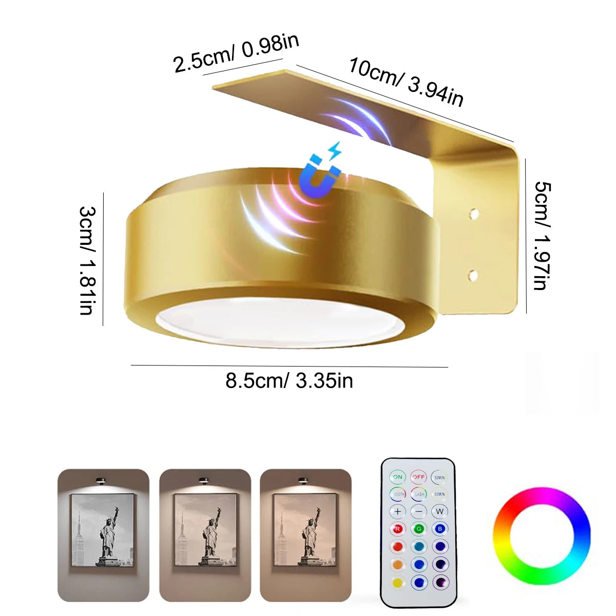 1pc Office Desk Lamp LED Magnetic Puck Light Dimmable Color Changing Battery Powered Remote Control Task Lighting for Workspace