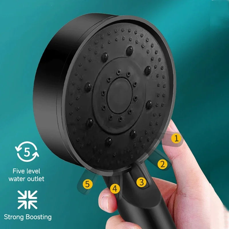 Black 5 Modes Shower Head Adjustable High Pressure Water Saving Shower Head Water Massage Shower Head Bathroom Accessories