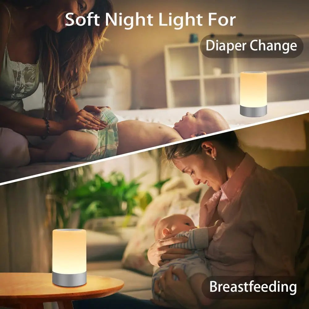 Portable LED Touch Night Light for Kids and Adults, Rechargeable Nursing Lamp, Sleep Aid, Dimmable Warm Light - 2 Pack