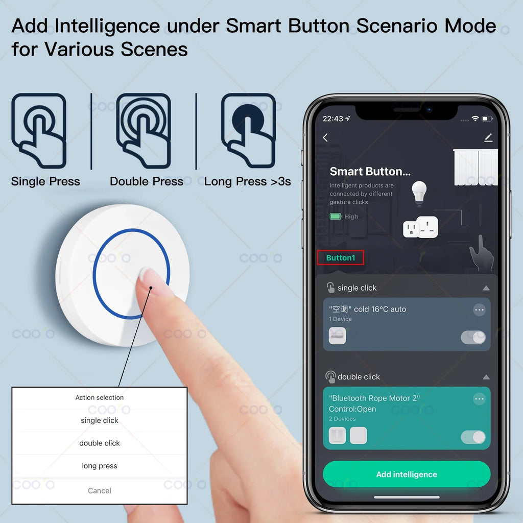 Tuya ZigBee Wireless Push Button Smart Scene Switch Controller Automation Scenario Linkage with Tuya devices Need Zigbee Gateway