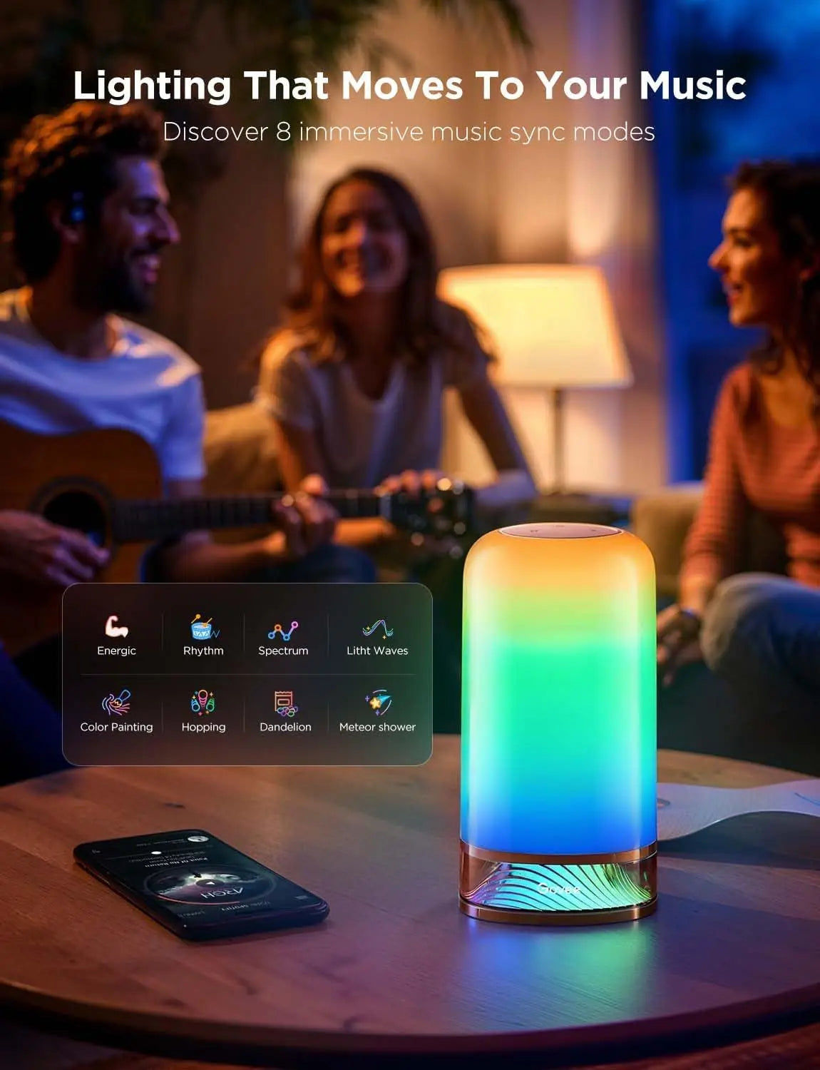 RGBIC Smart Table Lamp, Touch Bedside Desk Light with Alexa & Matter, 64 Scene Modes for Bedroom Living Room Night Light