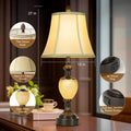 27' Vintage Table Lamp Set of 2 for Living Room, Farmhouse Bedside Lamp with Fabric Shades, Boho Nightstand Lamp with USB and