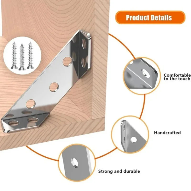 10/20/40/50pcs Thickened 90 Degrees Right Angle Stainless Steel Fixed Bracket Furniture Connectors - Home Improvement