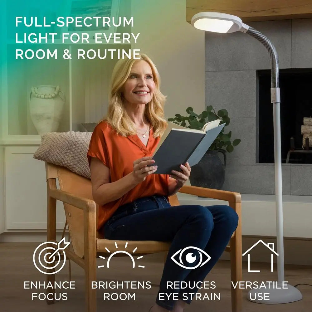 Full Spectrum LED Floor Lamp with Adjustable Brightness, Flexible Gooseneck, and Easy Controls - Great for Reducing Eye Strain a