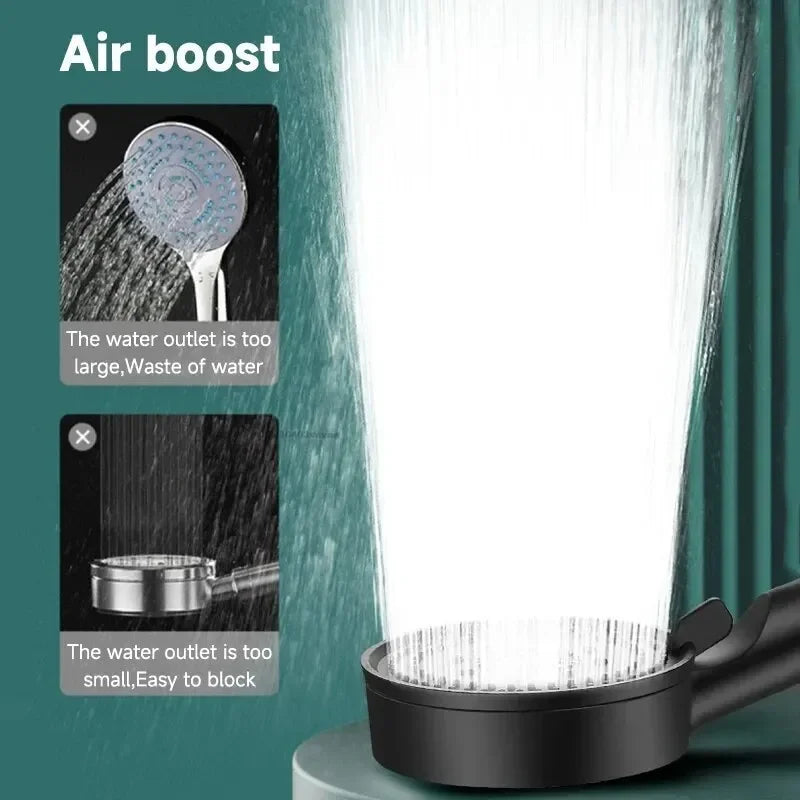 Black 5 Modes Shower Head Adjustable High Pressure Water Saving Shower Head Water Massage Shower Head Bathroom Accessories