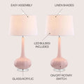 Set of 2 Pink Teardrop Glass LED Table Lamps, 28.5" Contemporary Bedside Desk Lamp for Bedroom Living Room Office