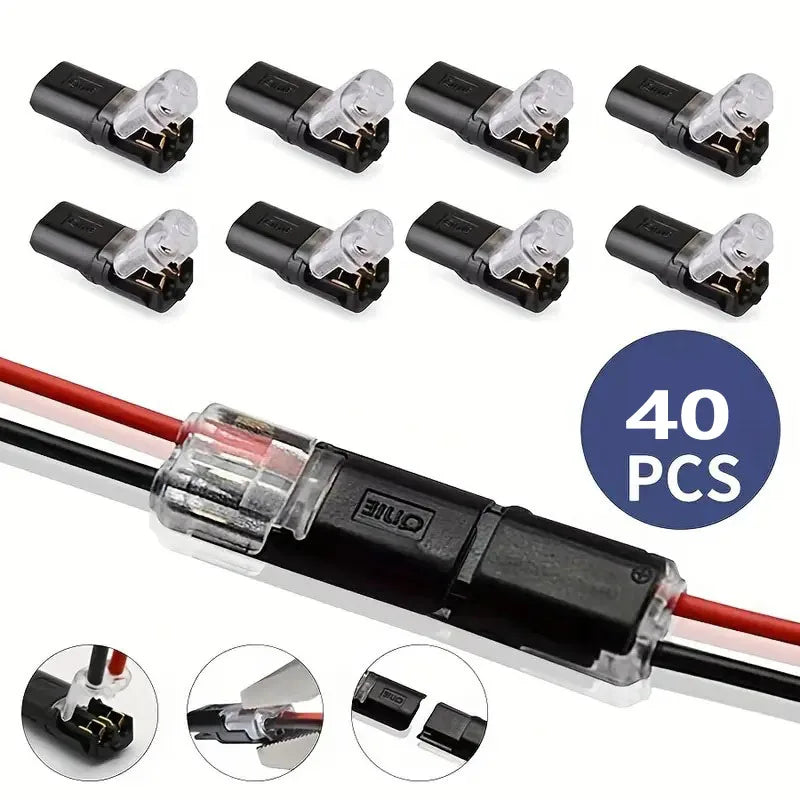 10/20/30/40/50Pcs Pluggable LED Wire Connectors, 2 Pin 2 Way Universal Compact Wire Terminals, No Wire-Stripping Required