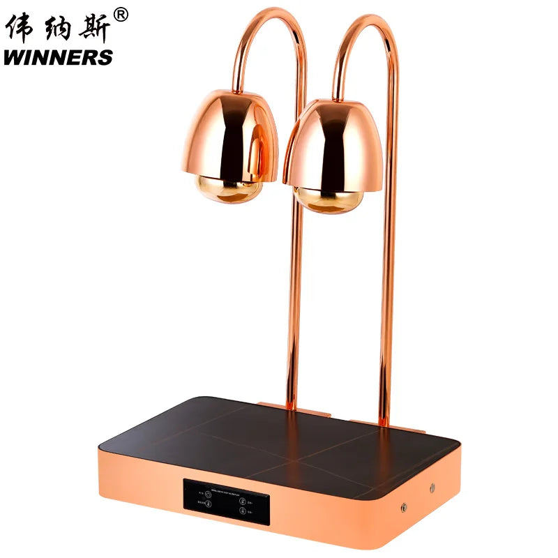 Commercial Rose Gold Stainless Steel Double Heads Food Heat Lamp Digital Control Electric Food Warming Plate for Buffet