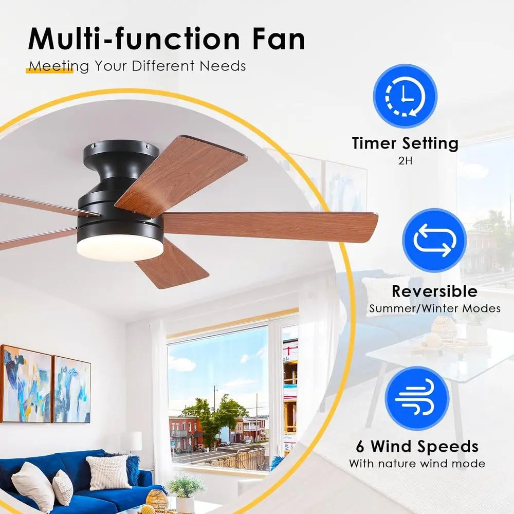 46IN Indoor/Outdoor Ceiling Light with Remote/APP, Low Profile Light with 6 Speeds, Dimming, Suitable for Bedroom, Living Room,