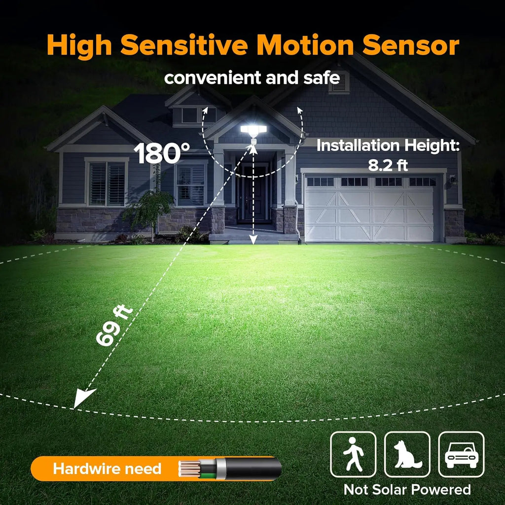 80W 9000LM LED Security Light with Motion Sensor, 4 Head Outdoor Flood Lights IP65 Waterproof for Garage Yard