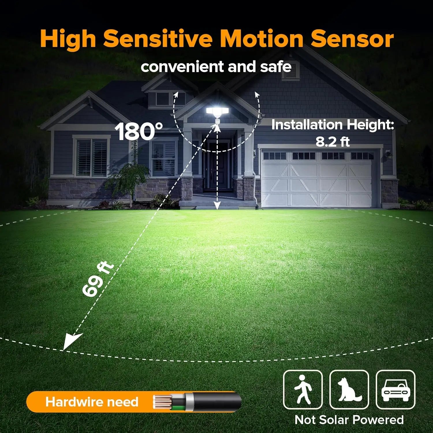 80W 9000LM LED Security Light with Motion Sensor, 4 Head Outdoor Flood Lights IP65 Waterproof for Garage Yard