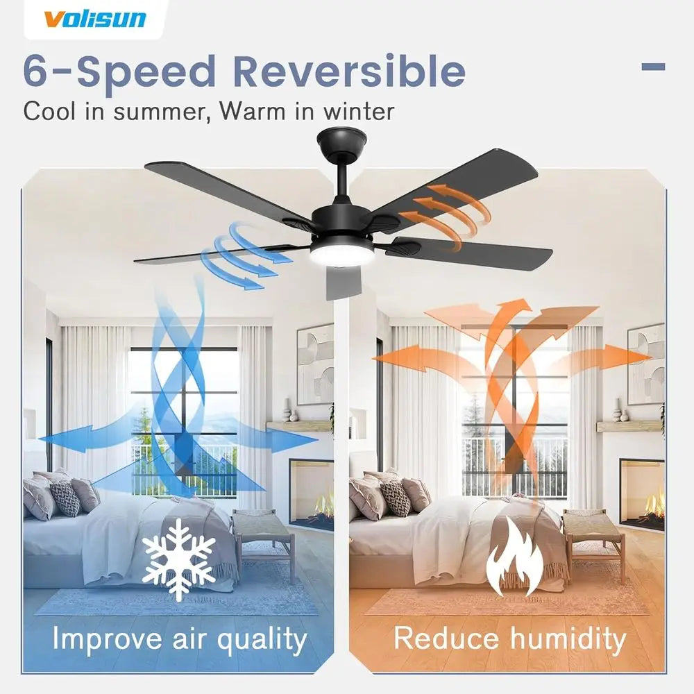 52 Inch Lush Mount Ceiling Fan with Lights and Remote, Dimmable LED Fan Light, Low Profile Ceiling Fan for Bedroom, Indoor/Outdo