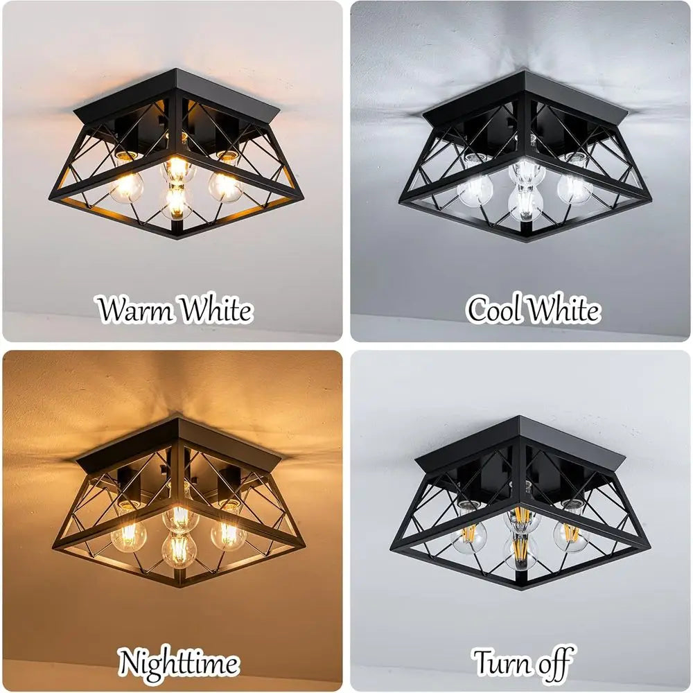 4-Lights Black Industrial Ceiling Fixture for Dining Room, Kitchen, Living Room, Hallway, Entry, Laundry - E26 Base (No Bulb)