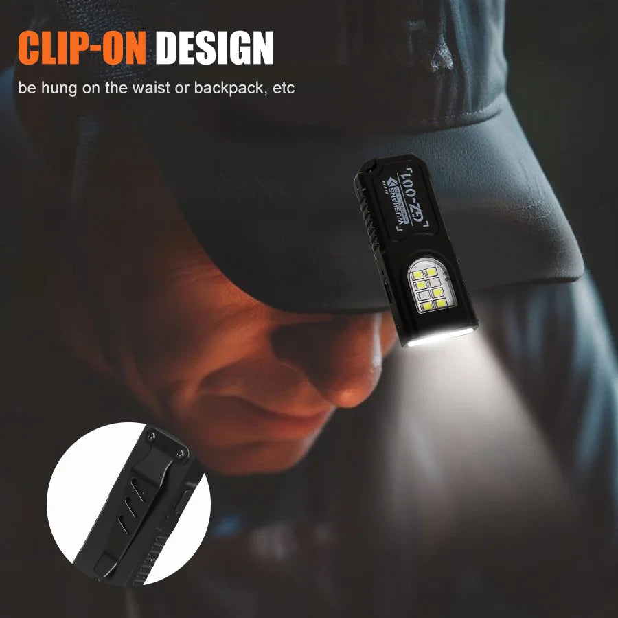 Multifunctional Keychain Flashlight USB Rechargeable Mini Flashlight With COB Work Light Keyring Camping Walking Pocket Lamp