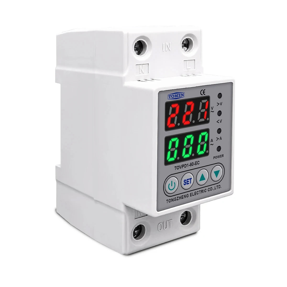 DIN Rail Dual Display Adjustable Over Voltage Current And Under Voltage Protective Device Protector Relay 40A 63A 80A 220V 230V