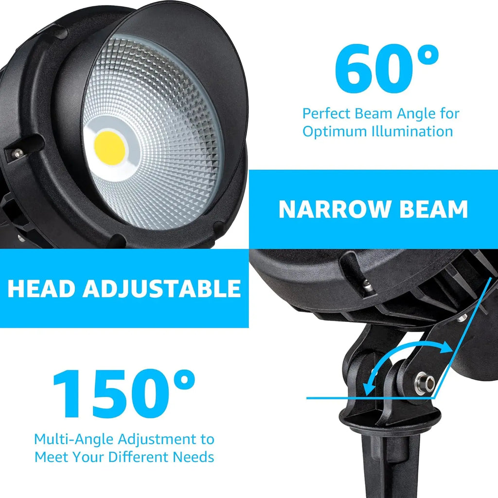 40W LED Outdoor Spotlight, 5000K Daylight White, IP65 Waterproof, Adjustable Beam for Yard Tree Flag Pole Lighting