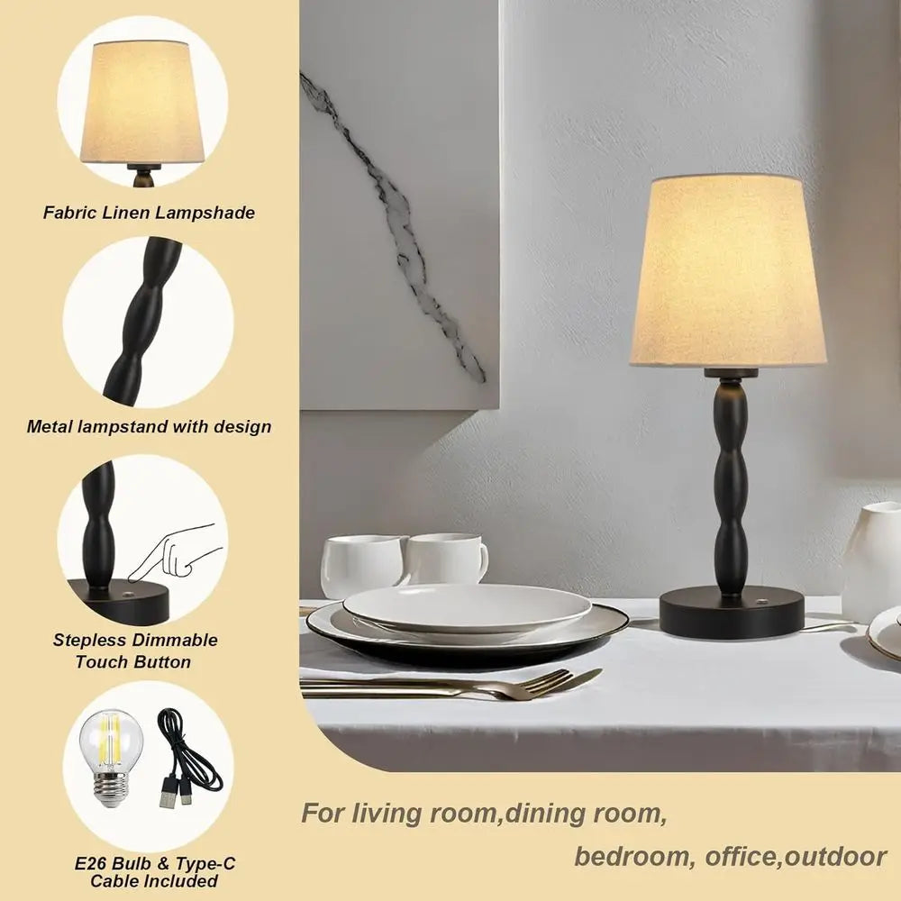 CASTLELIE Portable CordlTable Lamp,Touch Desk Lamp Rechargeable Battery Powered, 3-Level BrightnSteplDimmable Bede Night Lamp,or