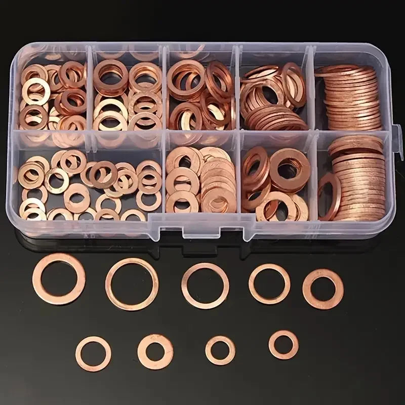 100 PCS Of Copper Washers, Washers, Nuts, And Bolts, With Box M4/M5/M6/M8/M10/M12/M14 Seal Combination Kit For Oil Pan Plugs