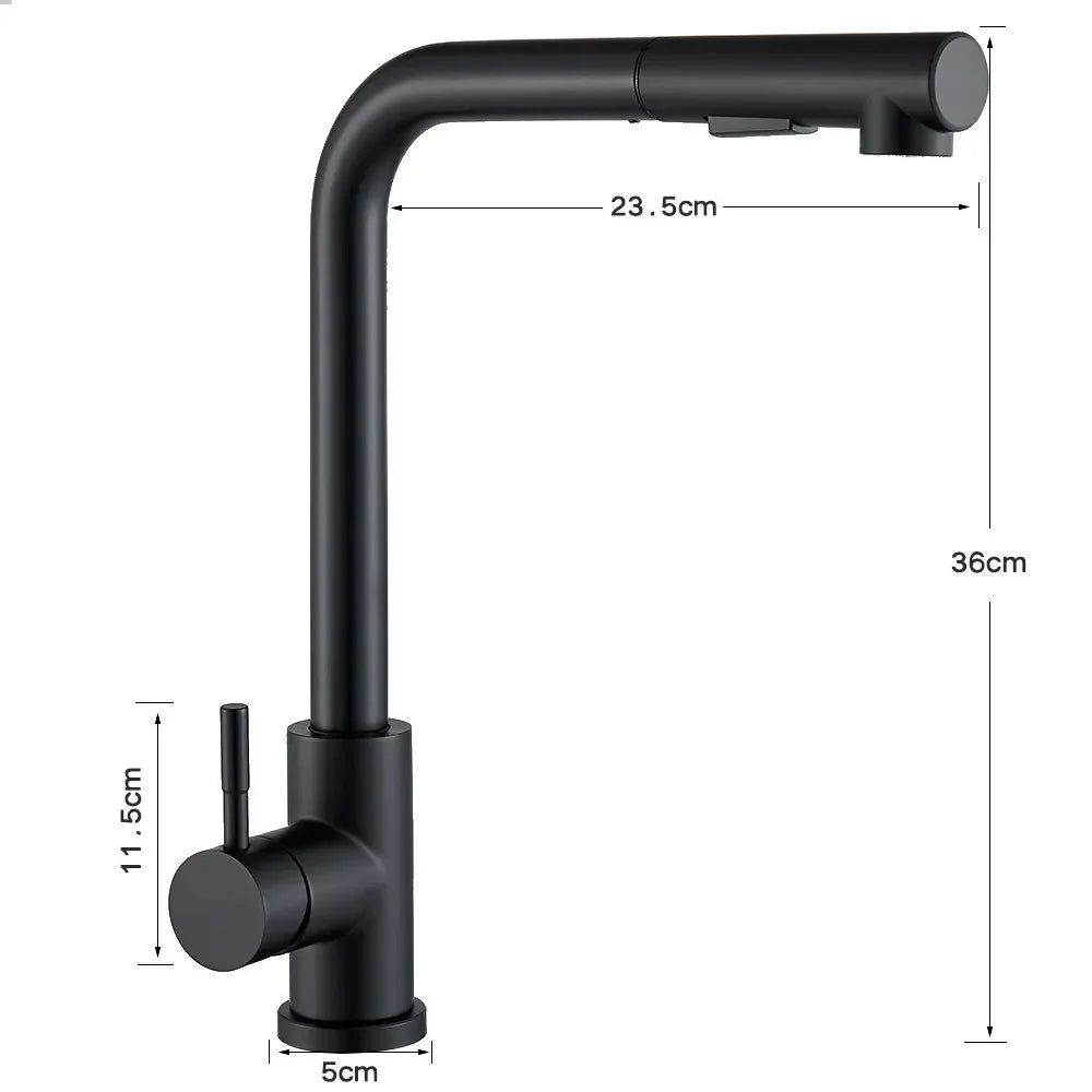 Black Pull Out Kitchen Sink Faucet Two Model Stream Sprayer Nozzle Stainless Steel Hot Cold Wate Mixer Tap Deck