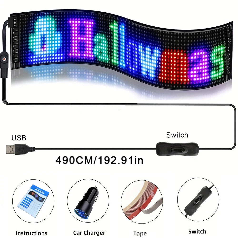 LED Flexible Screen Scrolling Advertising LED Signage USB 5V Bluetooth App Control Programmable Text Pattern Clock LED Car sign