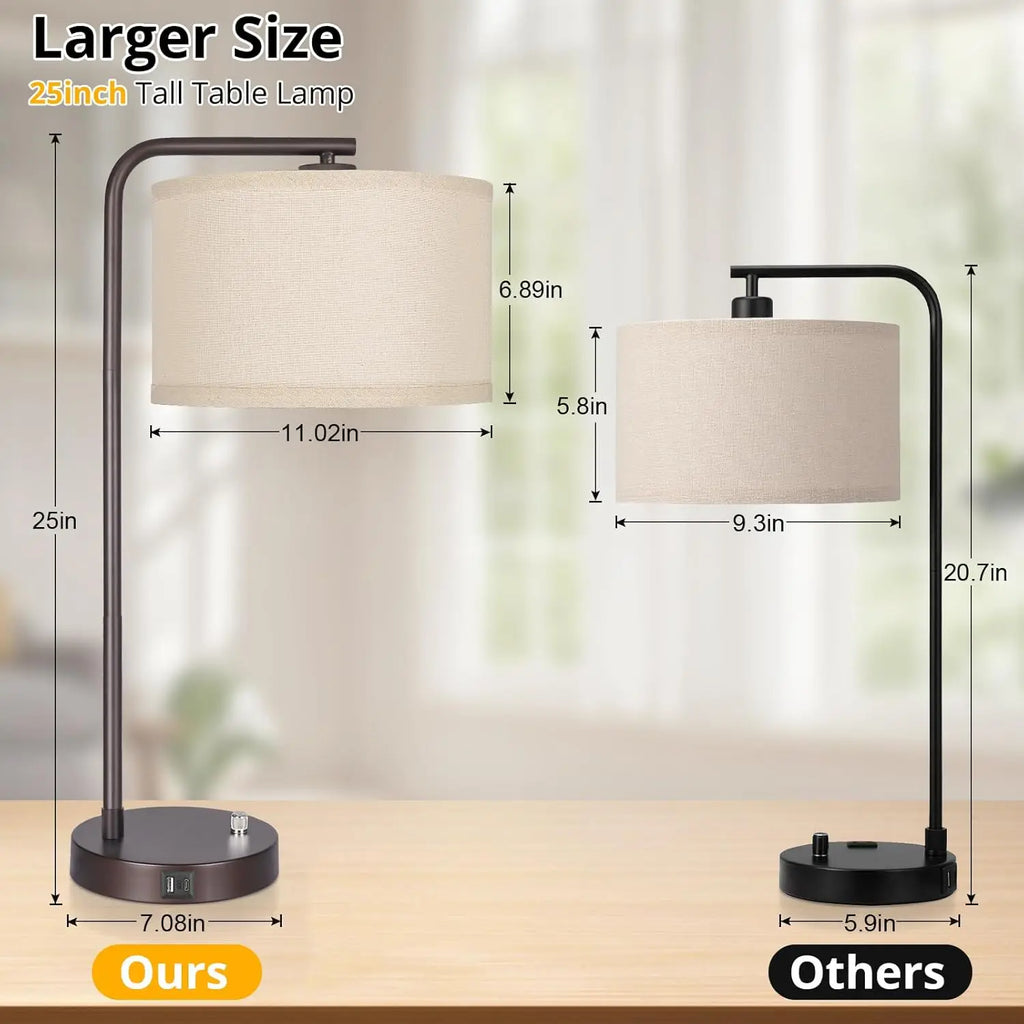 Modern USB Table Lamp with Dimmable LED, Dual Charging Ports for Bedroom and Office