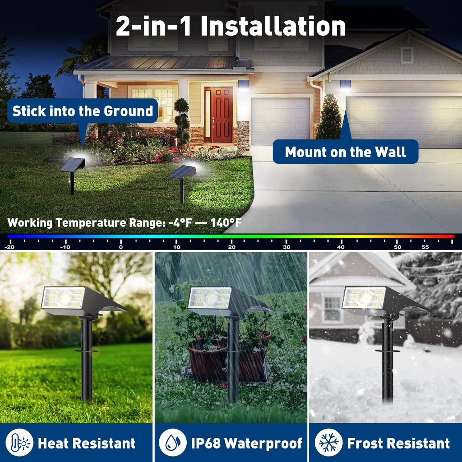 10 Pack Solar Spot Lights Outdoor, 56 LED Waterproof IP68, 4 Modes Auto On/Off Landscape Flood Lights Cool White