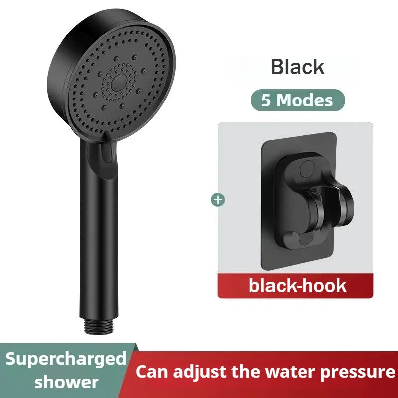 Black 5 Modes Shower Head Adjustable High Pressure Water Saving Shower Head Water Massage Shower Head Bathroom Accessories