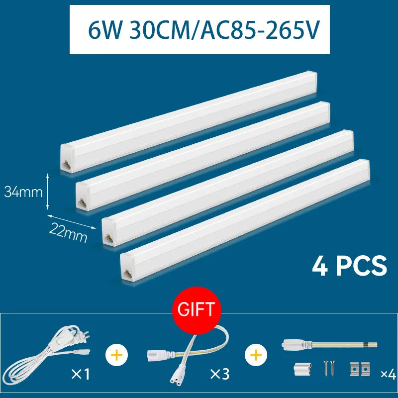 LED Light Cabinet With 1.8M Switch 0.3M/0.5M Kitchen Tube Lamp 10W/20W Super Bright For Home Bedroom Light Under kitchen Cabinet