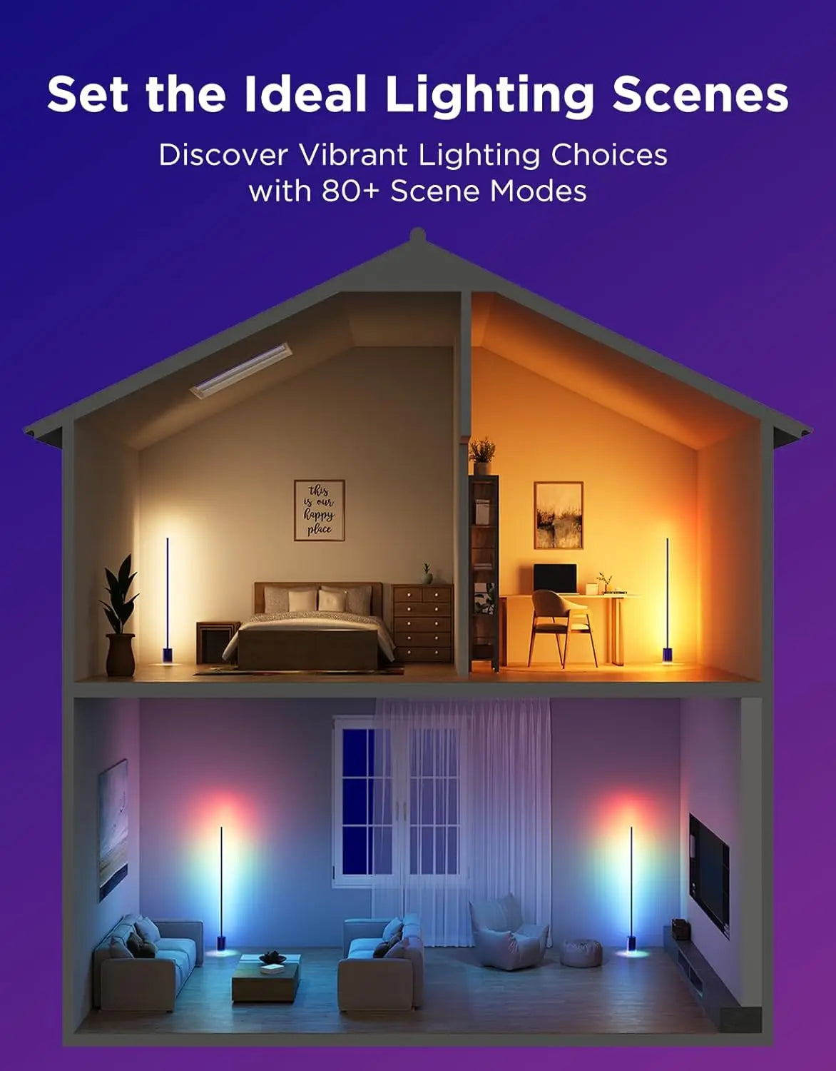 Smart RGBIC Floor Lamp with Voice Control, Music Sync, and Scene Modes for Living Room or Bedroom