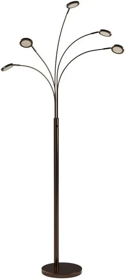5-Arm Adjustable Arc Floor Lamp with Rotating LED Lights for Living Room and Bedroom - Bronze