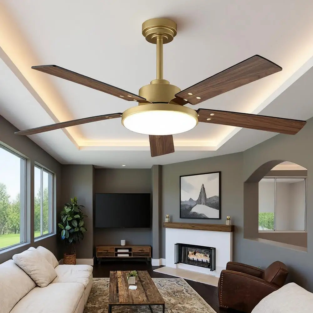52 Inch Gold Ceiling Fan with Lights and Remote/APP, Sleek Black and Gold Ceiling Fan, ETL Listed, Indoor Outdoor Smart Ceiling