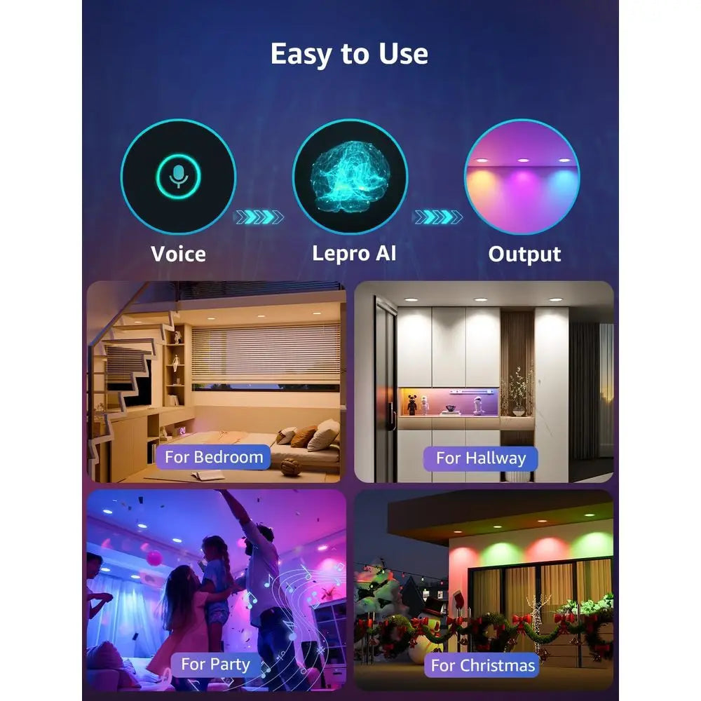 6 inch LED Recessed Light - Personalized AI Lighting Designer, Dimmable Warm Lights Sync with Music, Smart Can Downlights Work w