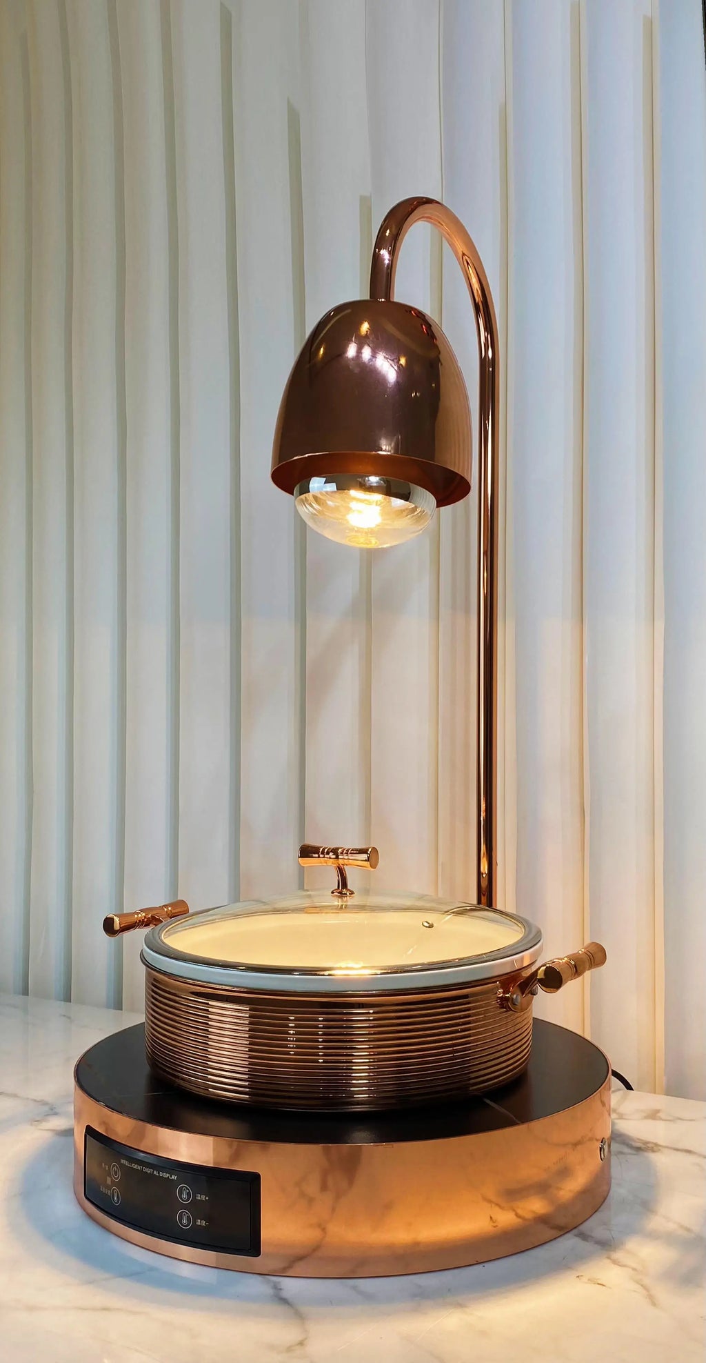 Commercial Rose Gold Stainless Steel Double Heads Food Heat Lamp Digital Control Electric Food Warming Plate for Buffet
