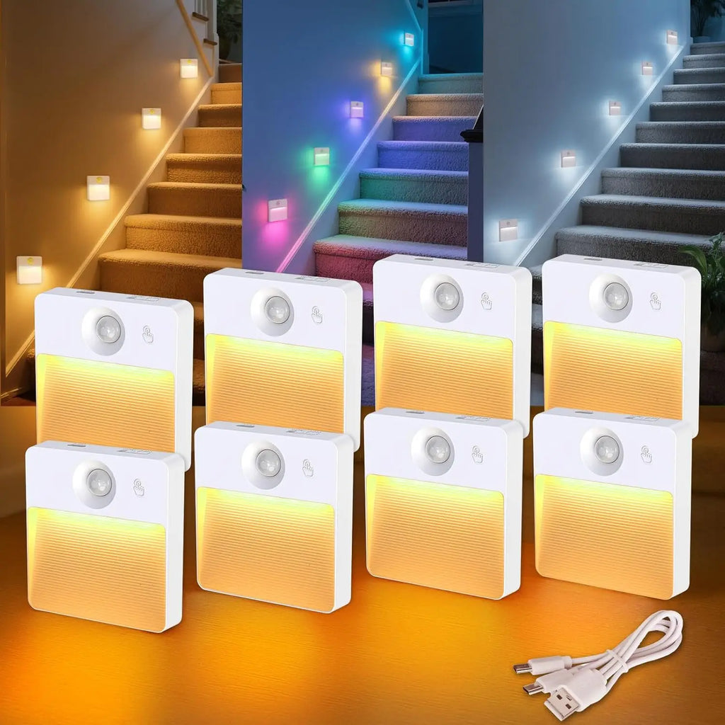 Rechargeable Motion Sensor Stair Light, RGBW Battery Operated for Indoor Use in Step, Cabinet, Hallway