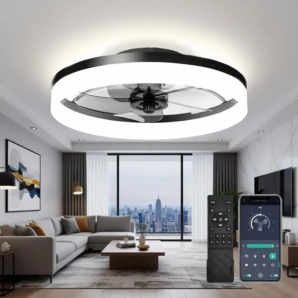 19.7 inch Low Profile Ceiling Fan with Lights and Remote, Dimmable Ceiling Fan for Bedroom, Dining Room and Kitchen (Black, 1 Pa