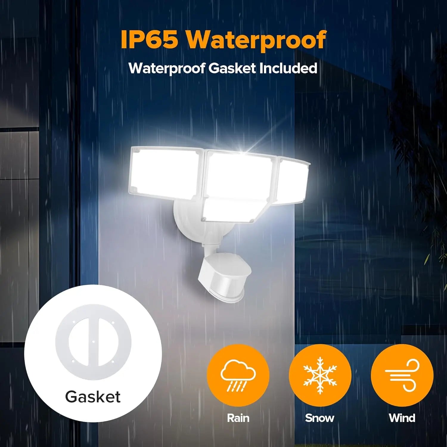 80W 9000LM LED Security Light with Motion Sensor, 4 Head Outdoor Flood Lights IP65 Waterproof for Garage Yard