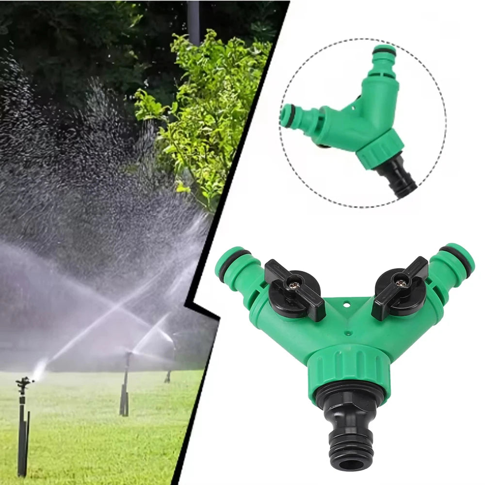 Garden Water Splitter Y Connector 2-Way Valve with Switch - Quick Plastic Adapter for Faucet Irrigation Flower Landscaping
