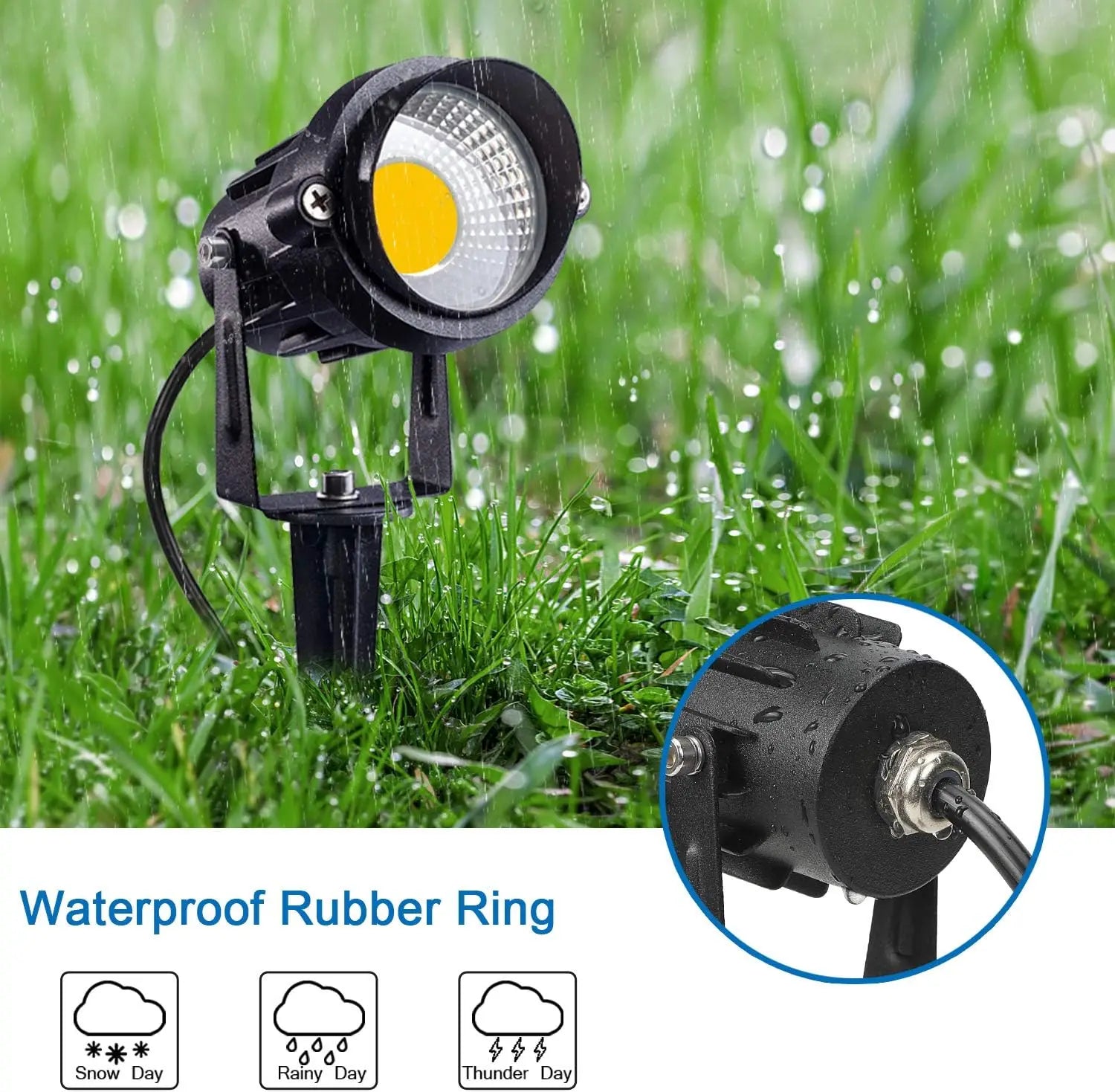 12W LED Outdoor Spotlight Waterproof Landscape Lighting Warm White Garden Lamp with US Plug (6 Pack)