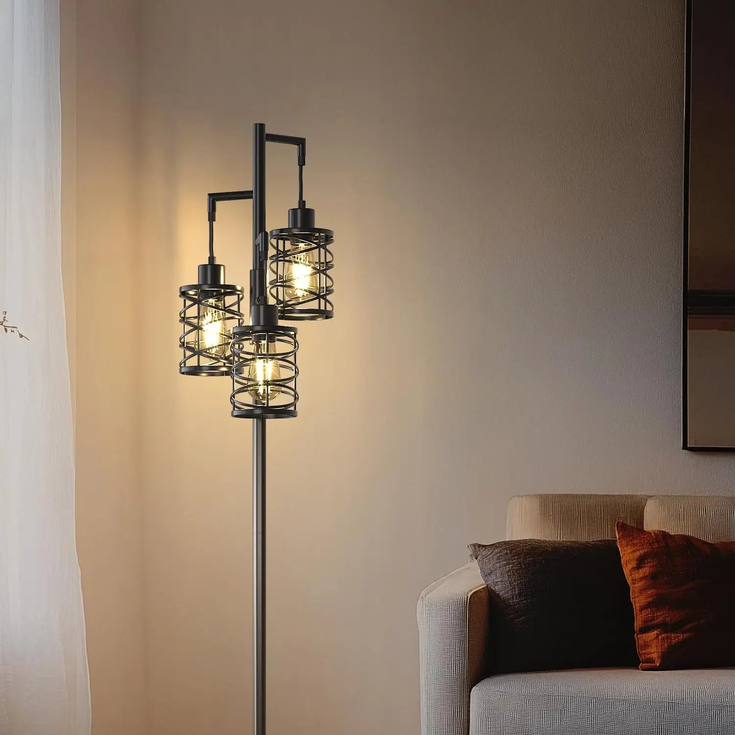 70" Dimmable Floor Lamp with 3 Bulbs, Industrial Style Standing Tree Light for Living Room, Bedroom, Office