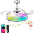 42 Inch Retractable Ceiling Fan with Lights, Remote, Bluetooth Speaker, RGB Colors for Bedroom Living Room