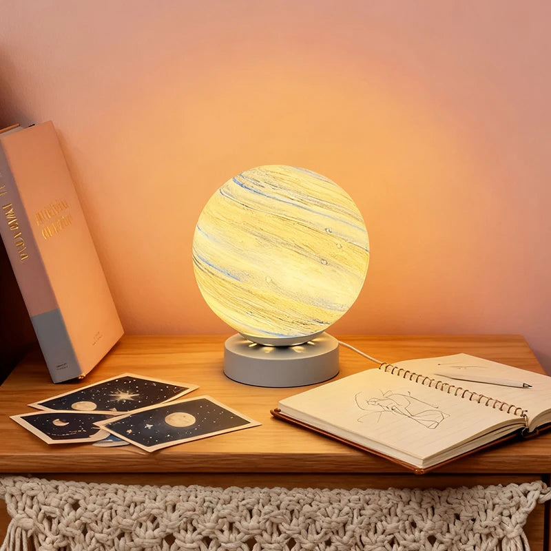 Planet Table Lamp Glass Moon Starry Sky Planet Table Lamp Bedroom Bedside Desktop Ornament Graduation Gift Room Bar Restaurant