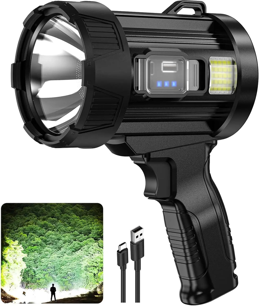 Rechargeable Spotlight, 99K Lumens Super Bright LED Flashlight with Solar Panel for Outdoor Camping Boating