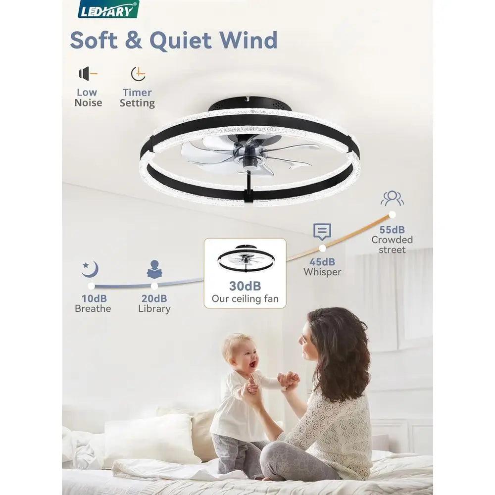 20'' Low Profile Ceiling Fan with Light, 3000-6000K Dimmable, 6 Wind Speeds - Black