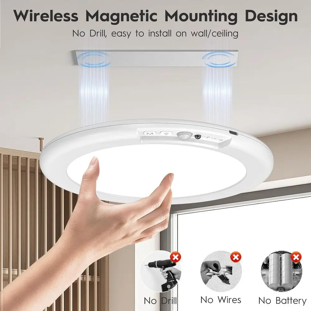 2 Pack Rechargeable Motion Sensor Ceiling Lights, Battery Operated Closet Lights with Remote, 500LM 3000K/4500K/6500K, 0.55 Ultr