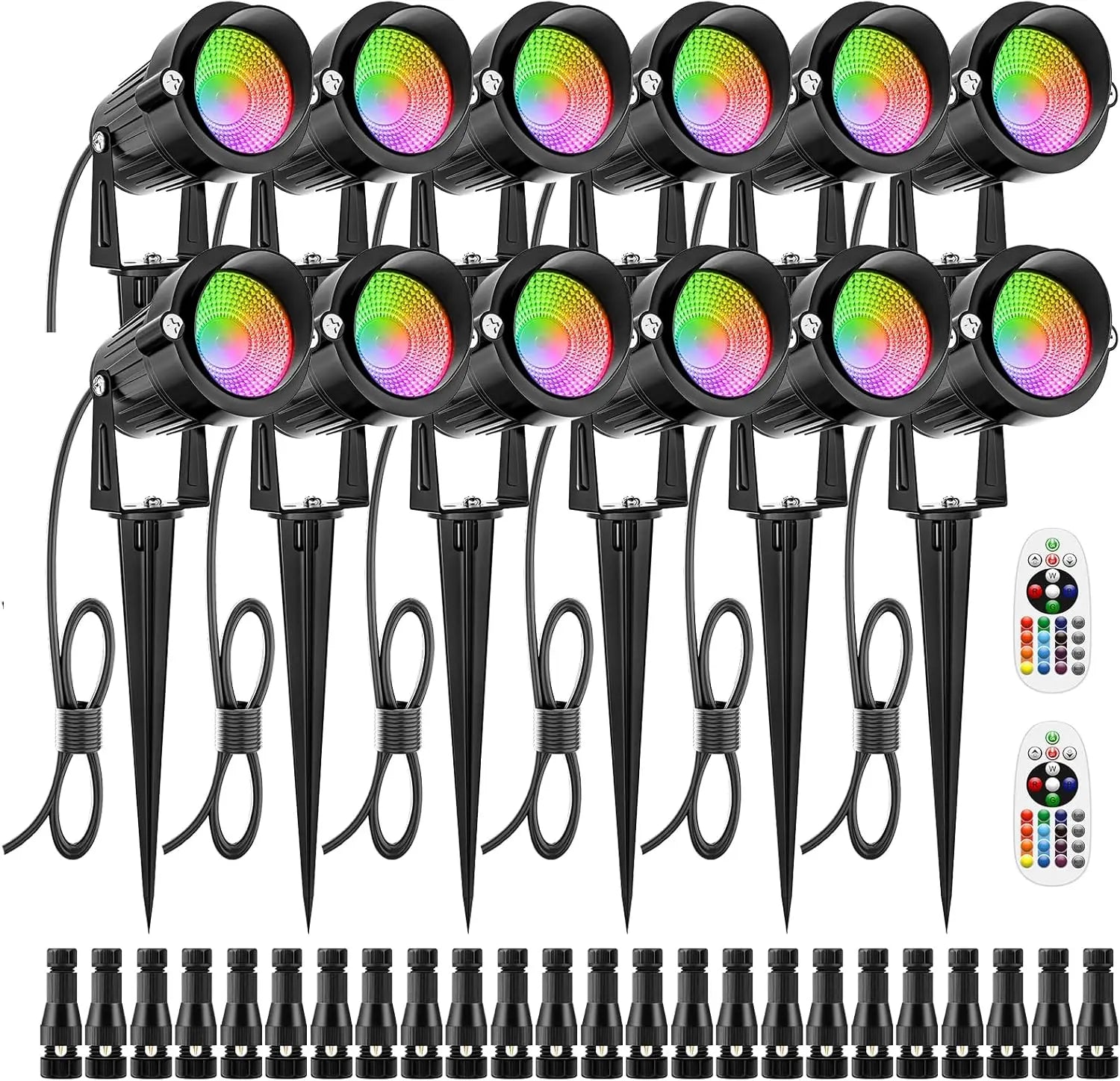 12W RGB Low Voltage Landscape Lights, LED Color Changing Outdoor Spotlight, IP66 Waterproof for Yard Garden Path (12 Pack)